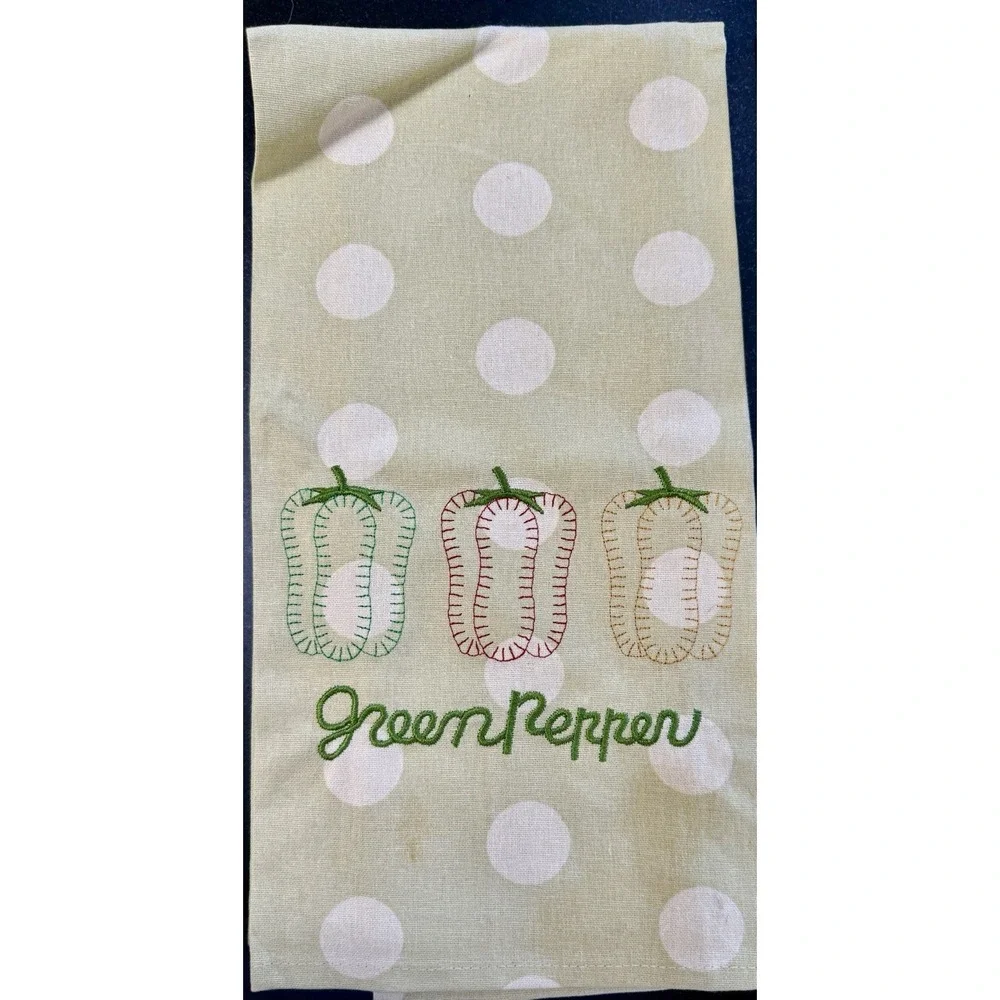 Baseball Kitchen Tea Towels Lot 3 Tomato Green Pepper Embroidered Cotton NOS